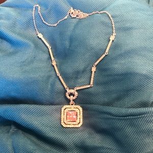 Pink square pendant necklace